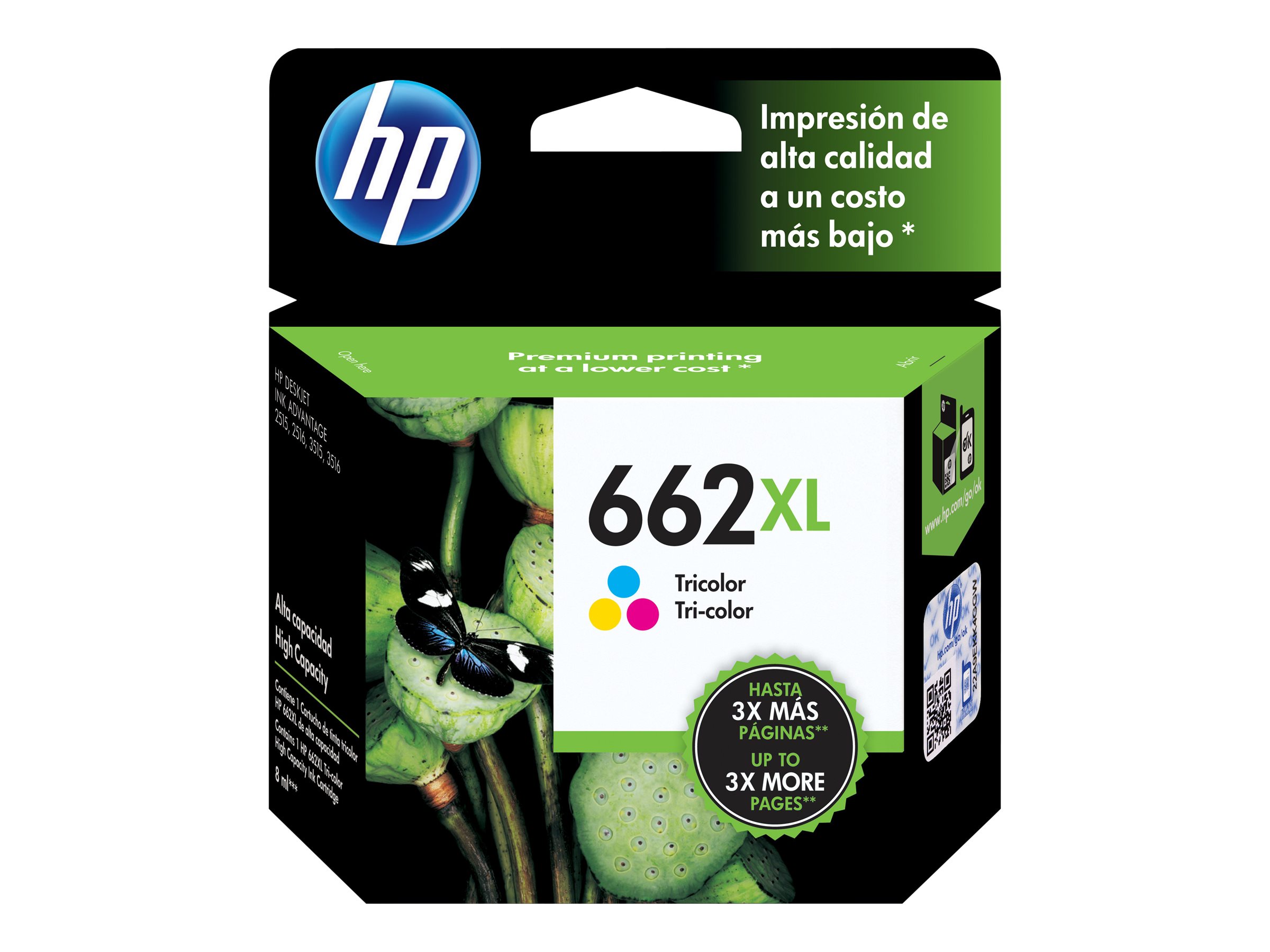 HP 662XL – High Yield – color (cyan, magenta, yellow) – original – Ink Advantage – ink cartridge