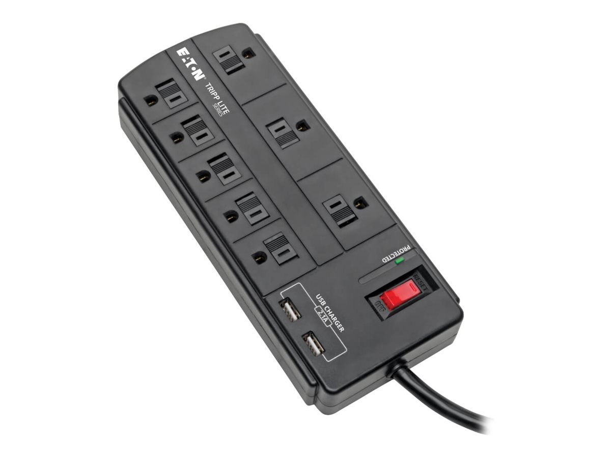 Eaton Tripp Lite Series 8-Outlet Surge Protector Power Strip with 2 USB Ports (2.1A Shared) – 8 ft. Cord, 1200 Joules, Black – surge protector – 1875 watt