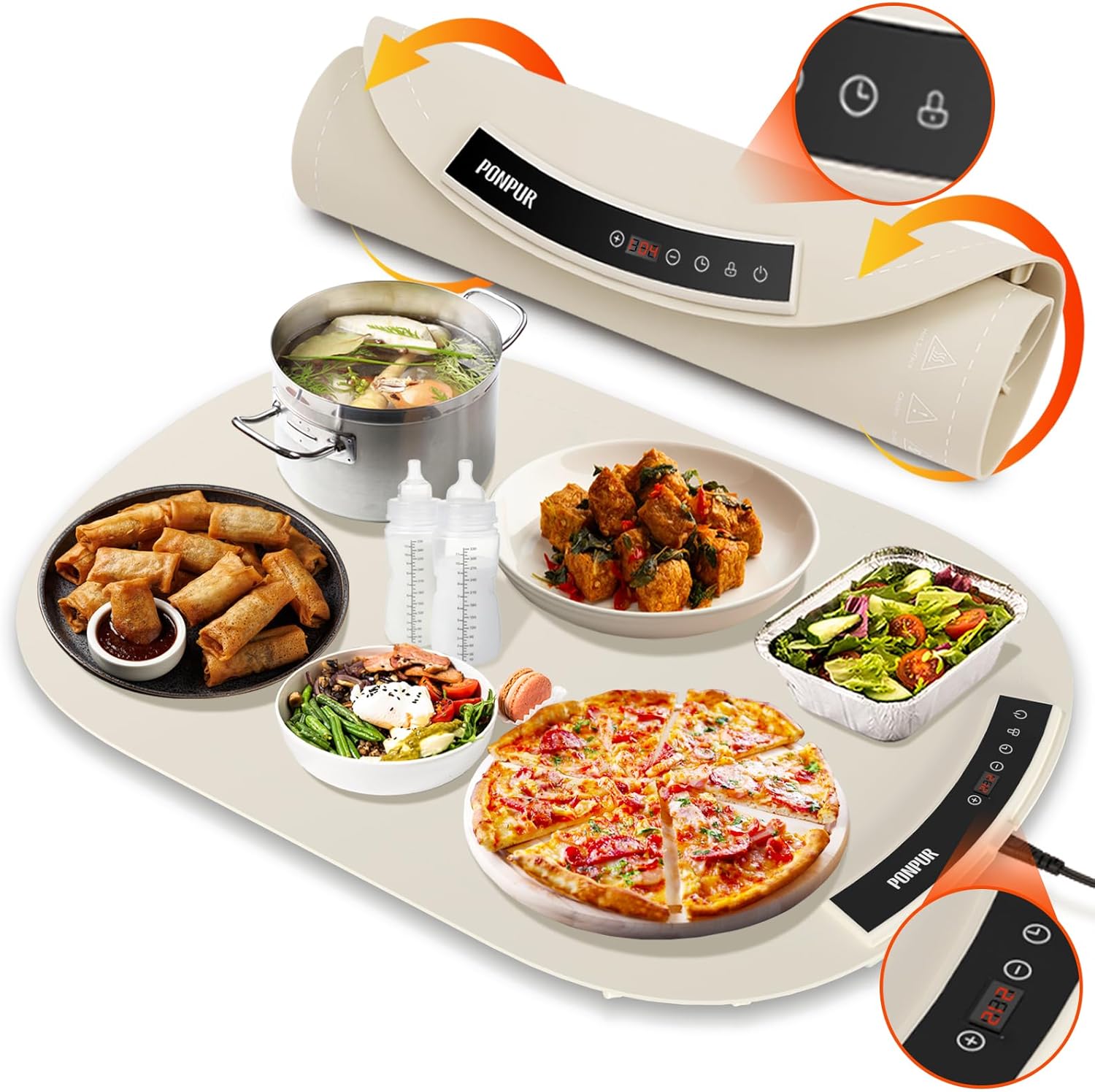 Electric Warming Mat – 500W – Rapid 10s Heating – 6 Temp Levels – 0–6h Timer – Silicone Heating Pad for Food & Buffets