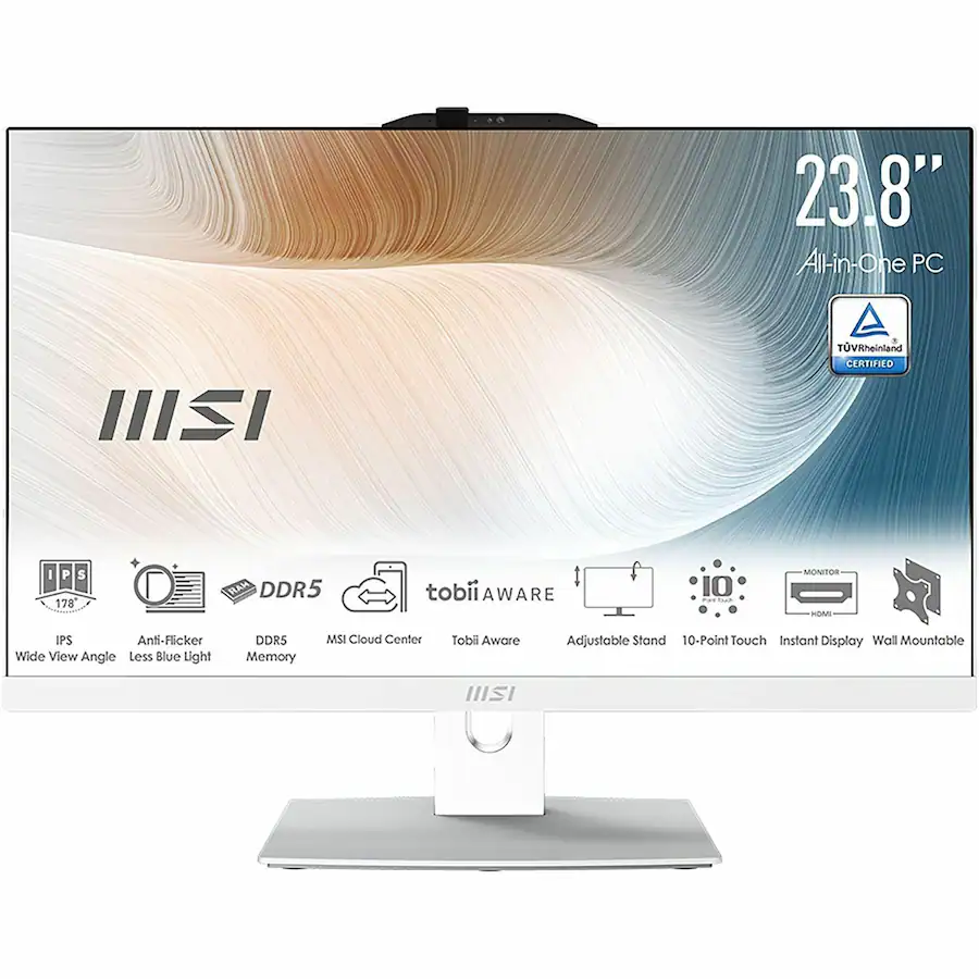 MSI – Modern AM242TP 1M 23.8″ Touch-Screen All-In-One – Intel Core 7 – 32 GB Memory – 1 TB SSD – White